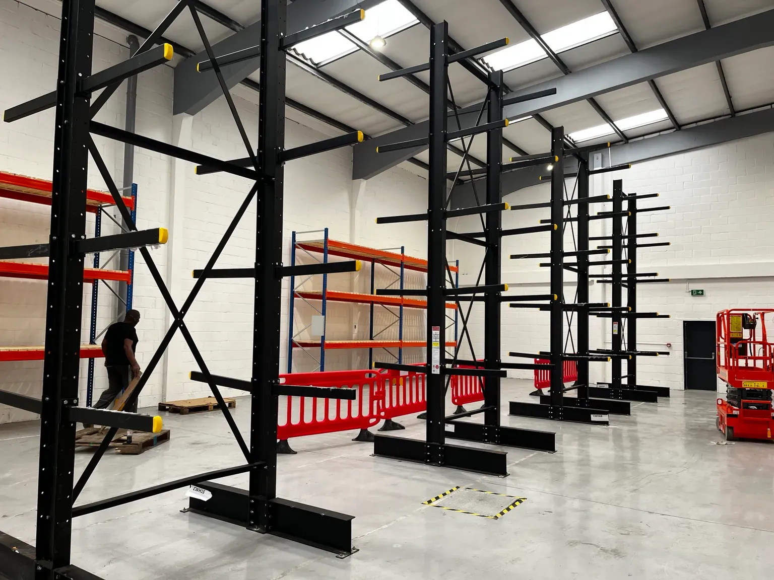 Black cantilever racking installation for long materials